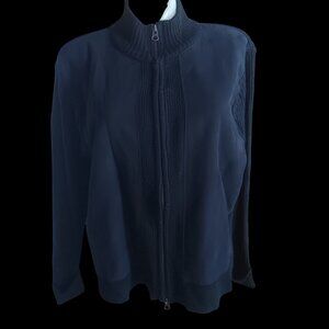 Women's Large Cardigan Zip Sweater Y2K Jaclyn Smith Classic Black Sweater Jacket